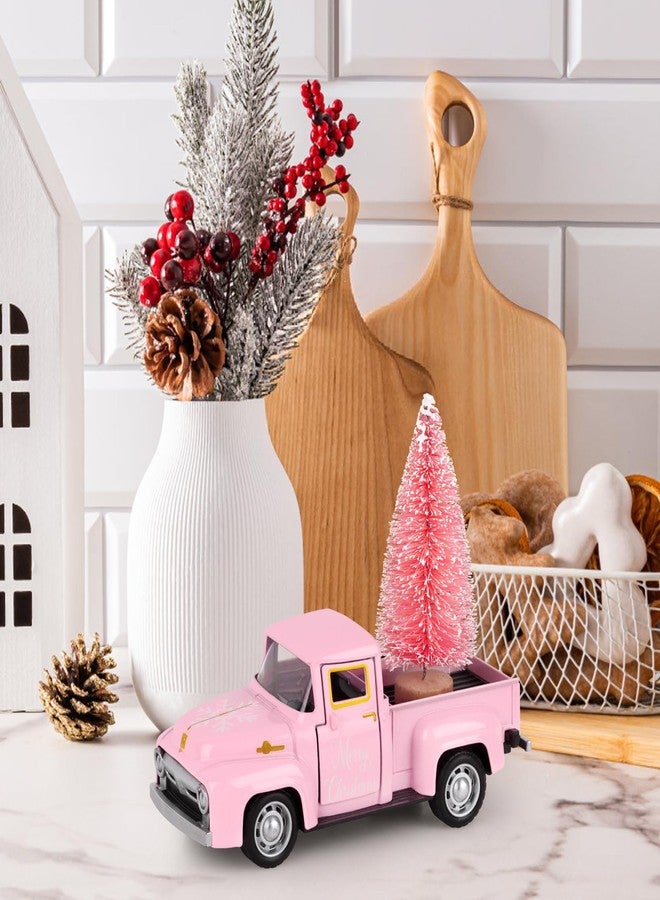 Atiloy شاحنة أتيلوي الوردية مع شجرة عيد الميلاد الوردية الصغيرة ورقاقات الثلج، شاحنة معدنية، ديكور منزلي عتيق متعدد الطبقات لطاولات عيد الميلاد، ديكور للمطبخ، رف الموقد، رف الكتب، ركن القهوة، شاحنات صغيرة مصبوبة - Image 2